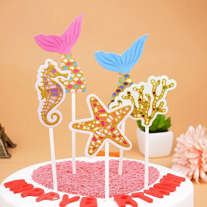 

New Ocean Cake Insert Mermaid Tail Starfish Dessert Table Birthday Cake Decoration Inserts