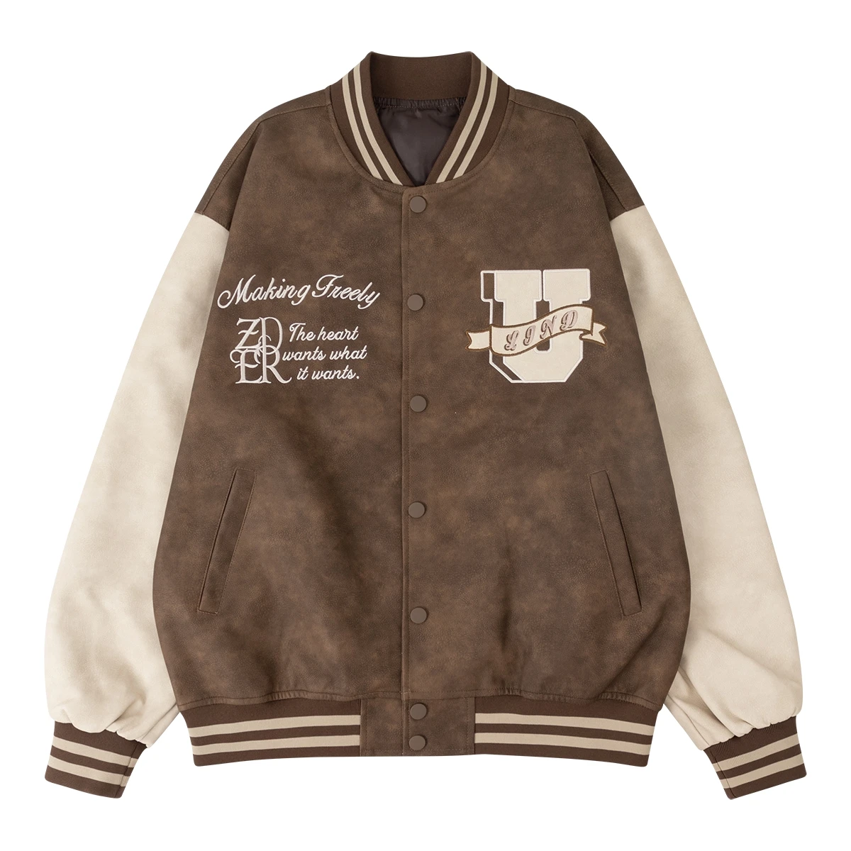 

Men's Vintage Baseball Track BomberJacket Faux Leather Motorcycle Letter Embroidery College Varsity Demi-season Spring Outerwear