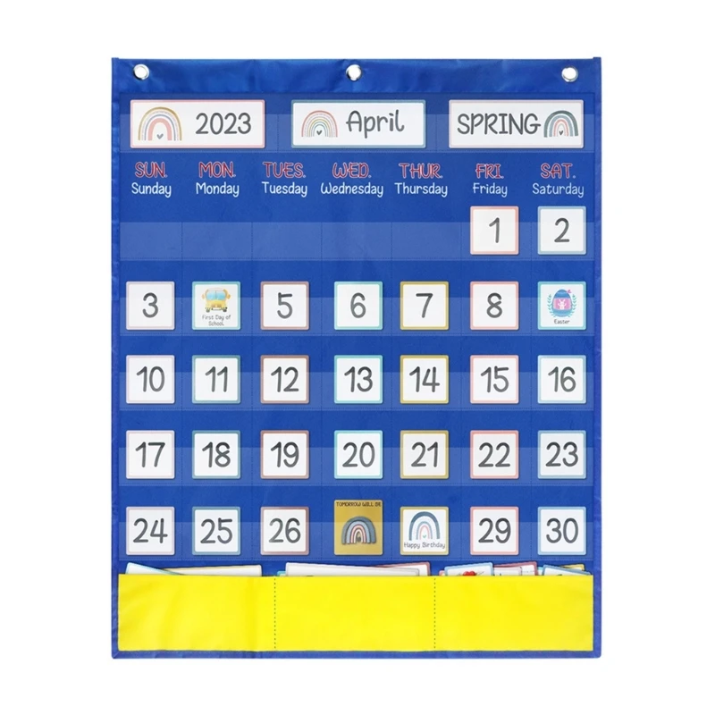 

Calendar Pocket Chart with 89 Cards, Teaching Calendar, 20.07x23.62In Classroom Wall Pocket Chart for Calendar Learning