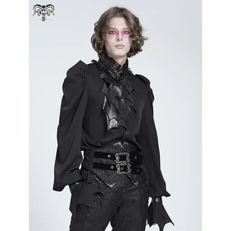 Men Gothic Long Sleeve Shirt Dark Punk Bat Bow Tie Devil Fashion SHT132 Casual Streetwear Top