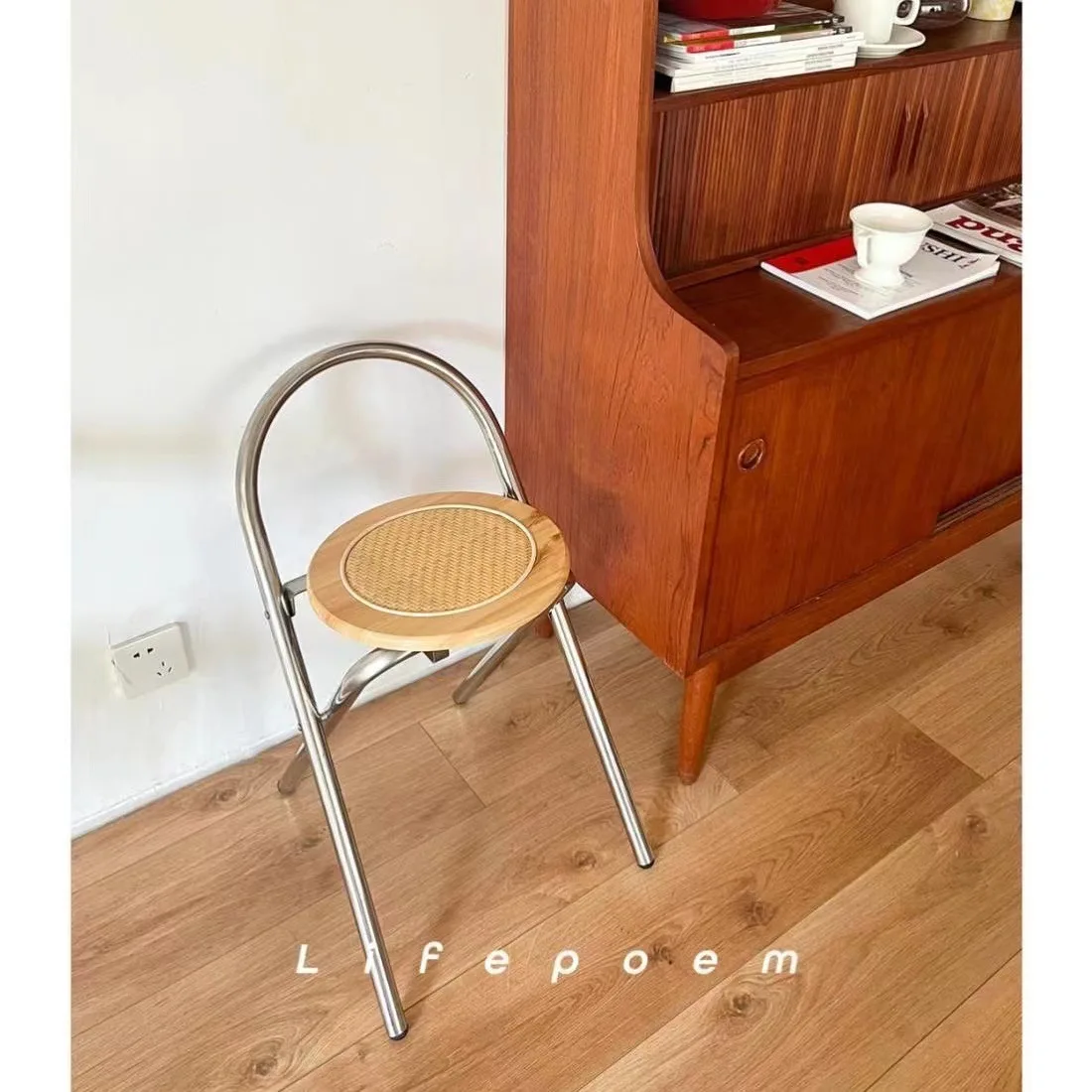 

Chair for Dining Room Folding Dining Chair Accent Chair with Woven Upholstered Vintage Solid Wood Rattan Chair with Mid Back