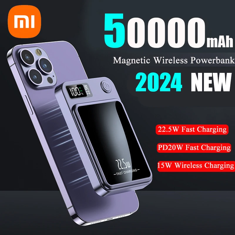 Xiaomi New 50000mAh Magnetic Qi Wireless Charger Power Bank 22.5W Super Fast Charging Mini Powerbank For iPhone Huawei Samsung