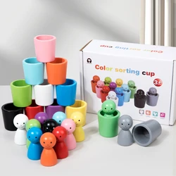 Montessori Color Sorting Toys Color Matching Sensory Game Wooden Peg Dolls in Cups Early Education Learning Toys For Toddler 3+