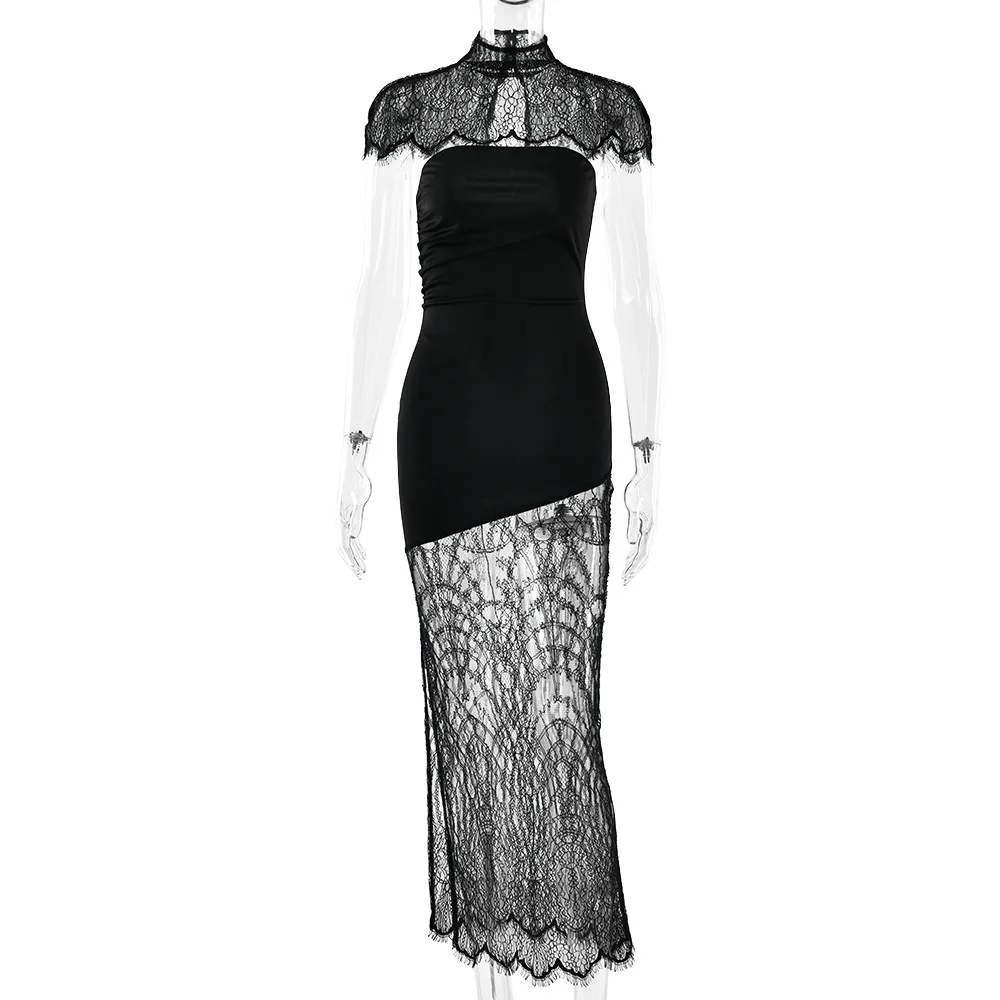 Apprabant pura renda xale sem alças maxi vestido sexy feminino magro sem costas fenda vestido longo elegante festa de formatura vestidos de noite