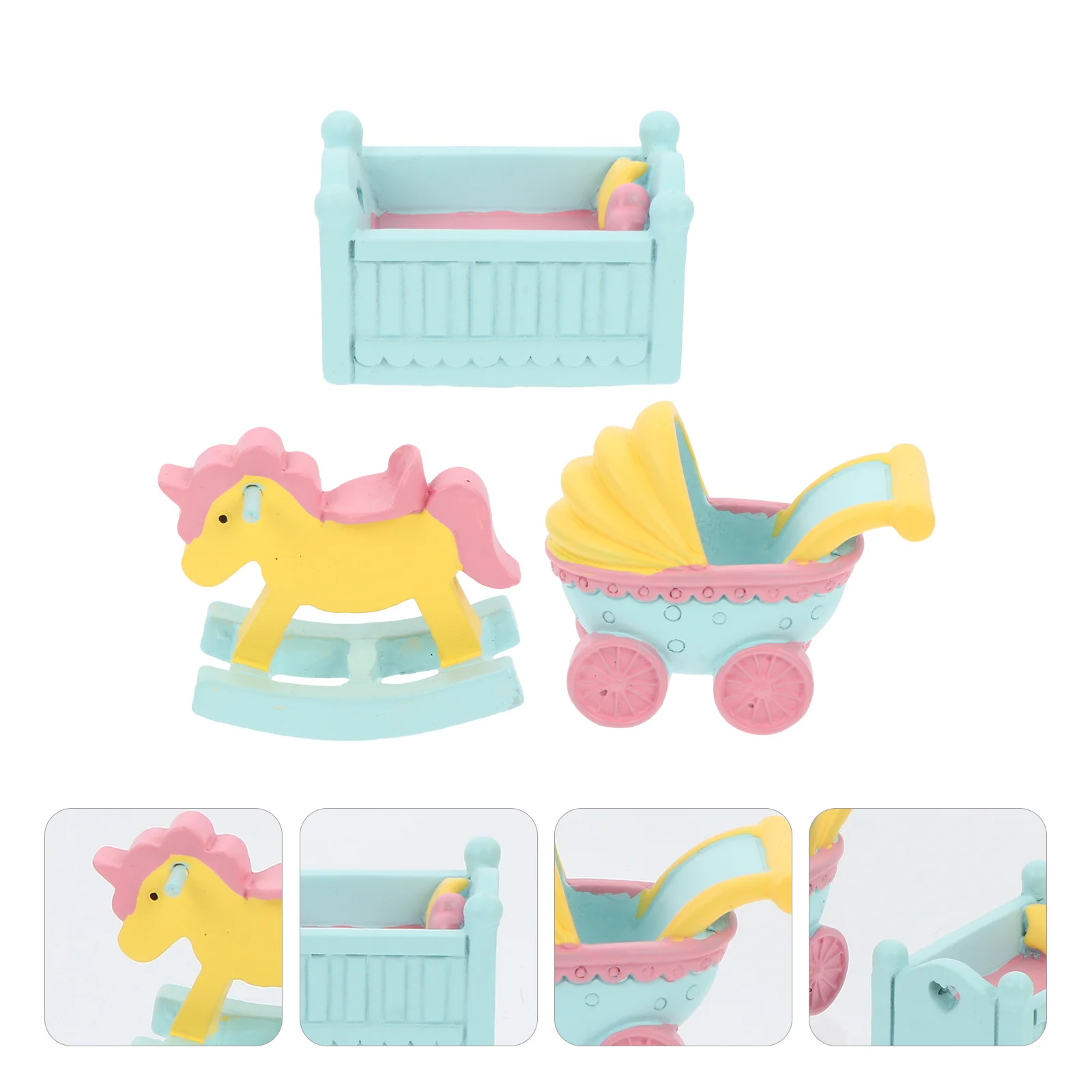 

3Pcs Creative Cake Decoration Resin Baby Ornament for Birthday Party Table Desk Car Room Decor Kids Gift Rocking Horse Style