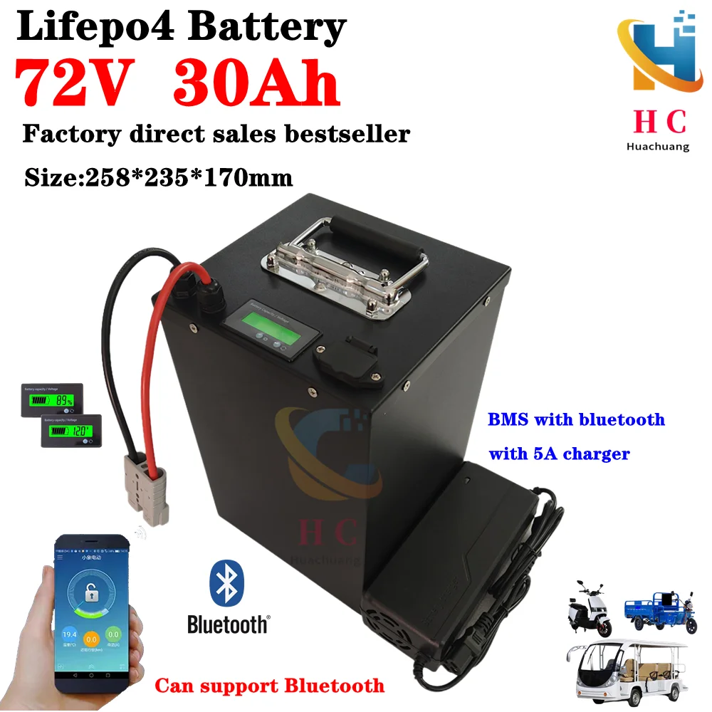 HC_Upgraded 72V 30Ah 20Ah Lifepo4 battery pack BMS with bluetooth for motorcycle electric scooter power tool solar energy+5A Cha