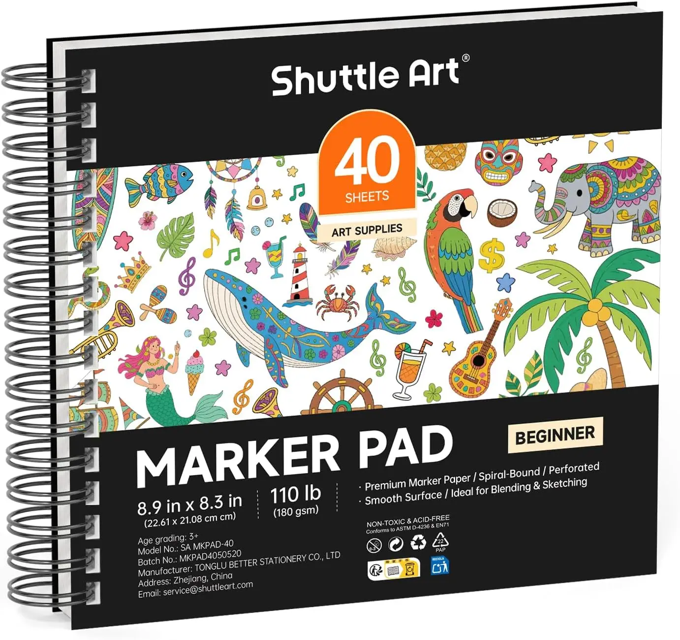 

8.9x8.3" Sketchbook, 40 Sheets, 180GSM Bleedproof Paper, Spiral Bound for Markers & Pens