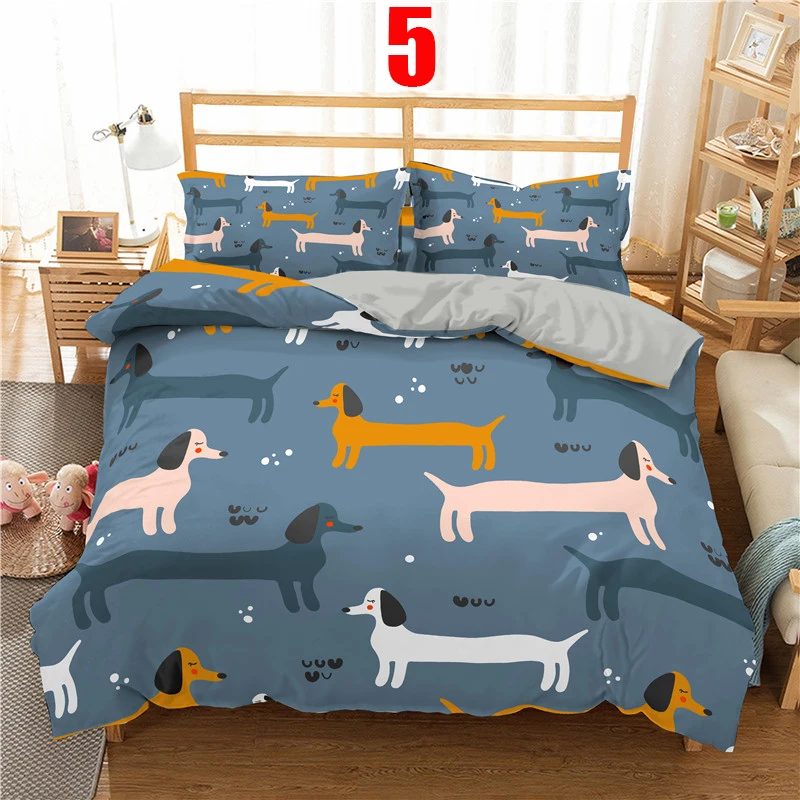 Cute Cartoon Bedding Set 2/3pc 3d Dachshund Animal Duvet Cover Set With Pillowcase Bedclothes Luxury Home Decor For Kids Gift