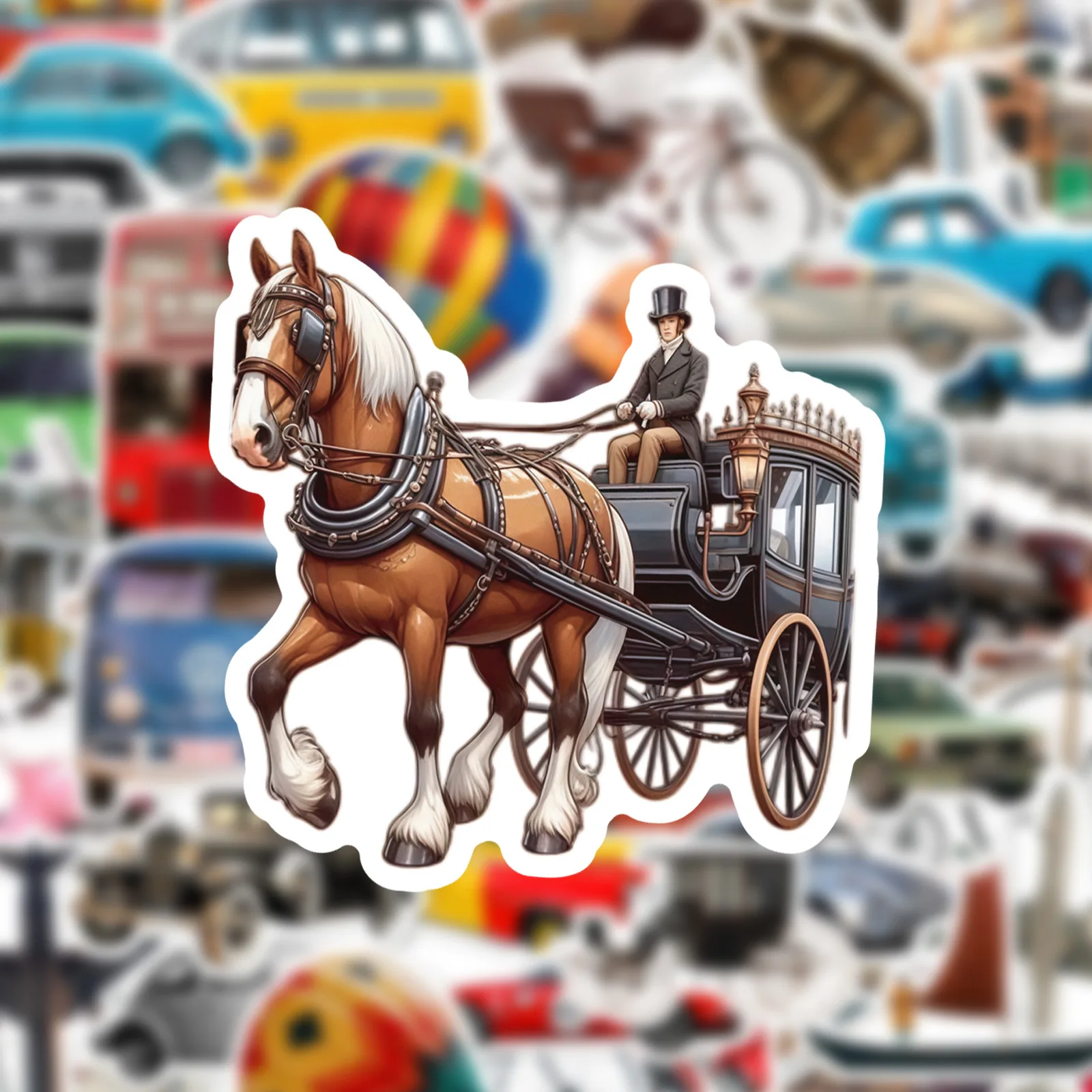 10/50PCS Retro Transportation Graffiti Stickers Car Airplane Boat Decoration Realistic Style DIY Toys Laptop Guitar Bike Decals