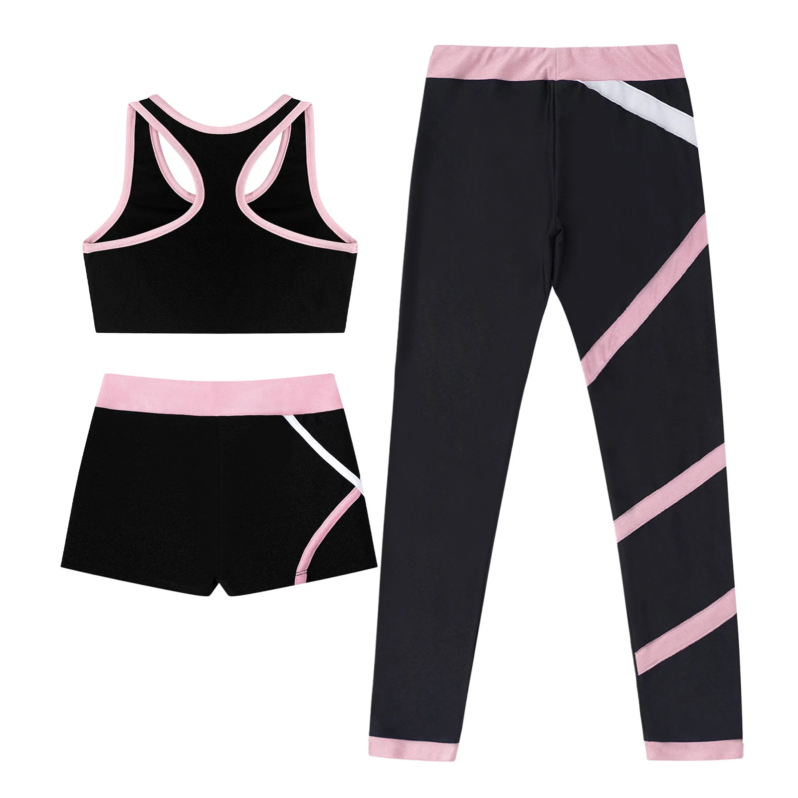 Girls 3pcs Kid Girl Cotton Tank Tops with Shorts Leggings Set for Summer Gymnastics Ballet Dance Outfit Racer Sports Set