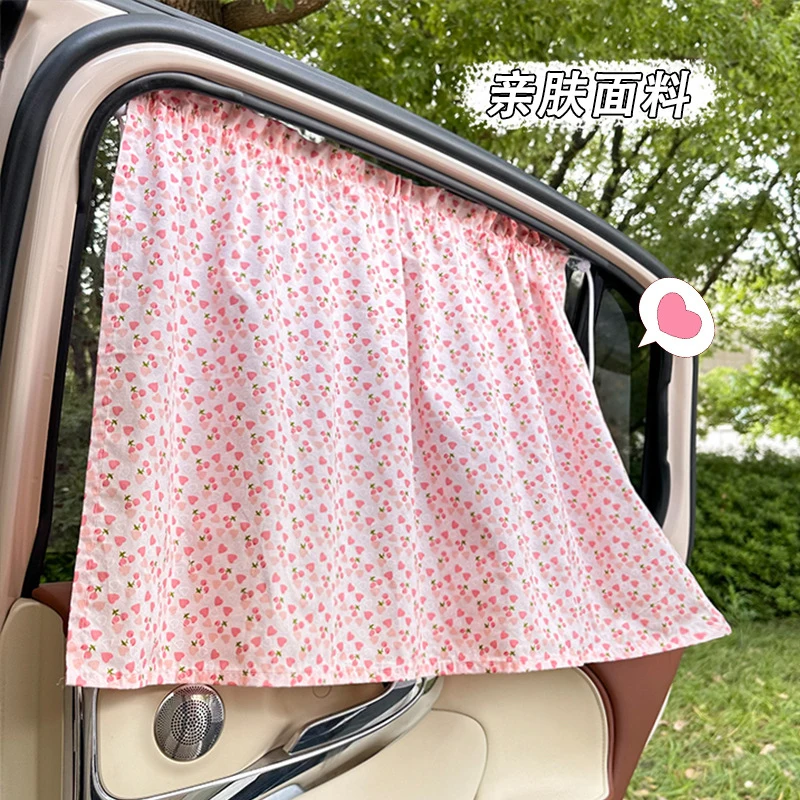 Cartoon Woven Fabric Suction Mount Car Side Curtain Light Block Heat Isolate Warm Season Universal Side Cover