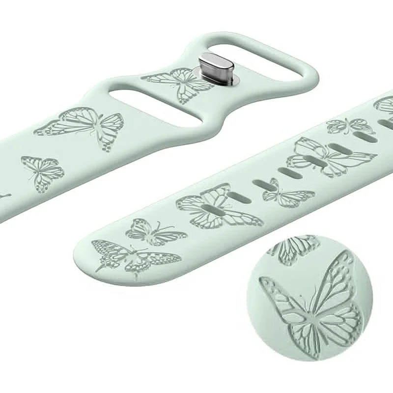 Schmetterlings-Gravurarmband für Apple Watch Band 41 mm 40 mm 42 46 mm 45 mm 44 mm Silikon für iWatch Serie 10 9 8 7 6 SE 5 Ultra 49 mm