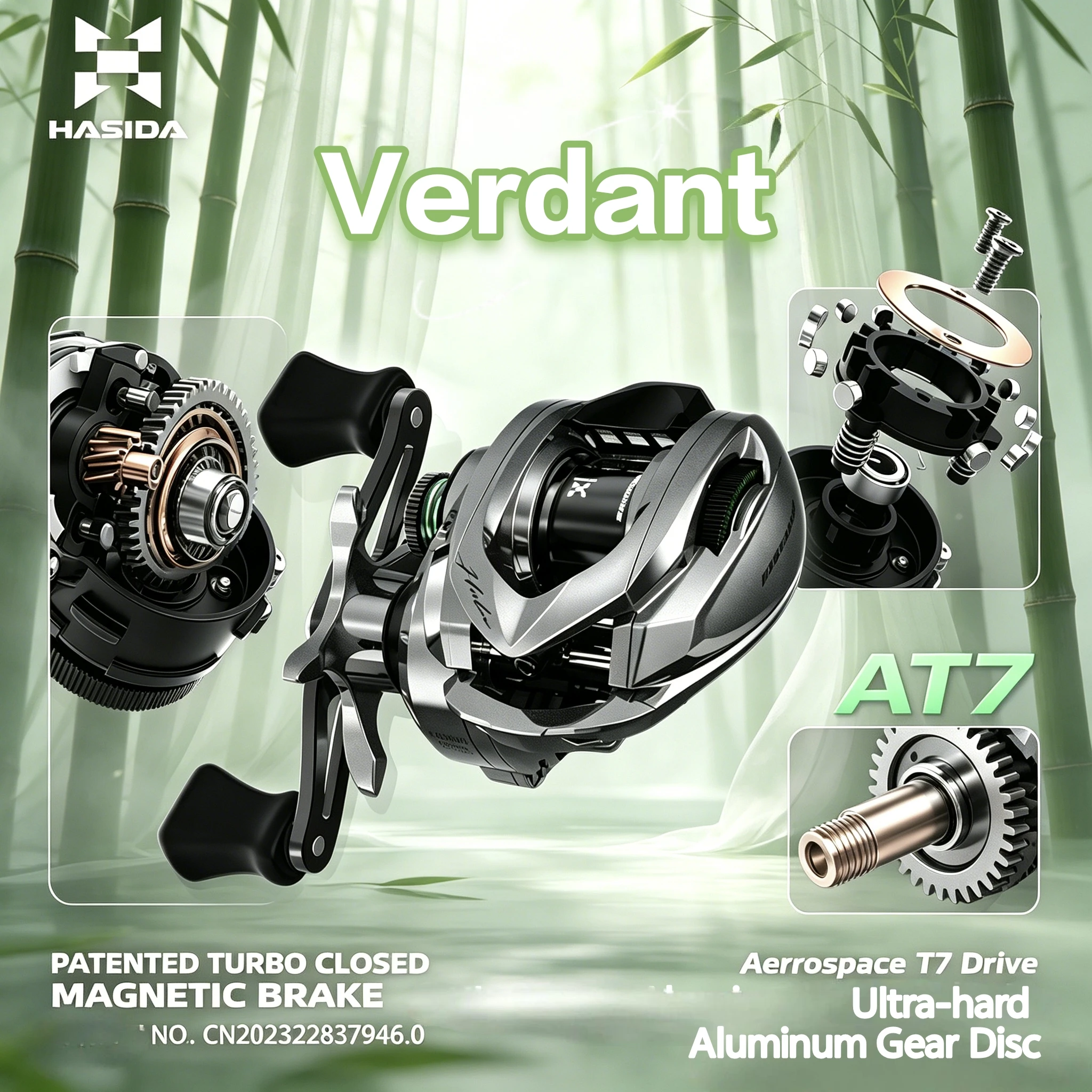 

HASIDA Verdant BFS Baitcasting Fishing Reel Patent Trubo Closed Magnetic Brake Aerrospace T7 Drive Ultrahard Aluminum Gear Disc