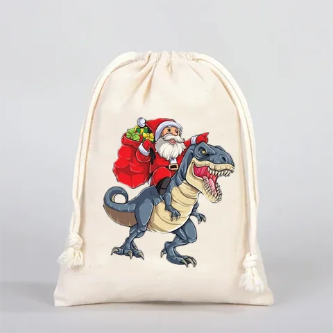 5pcs 5x7in Gift Bag Dinosaur Christmas Santa Sack Kids Present Gift Bag Santa Stocking Drawstring Bag Christmas Decoration Item