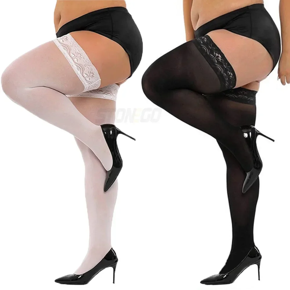 Bas de cuisse ultra-fins pour femmes, chaussettes InjLace, haut en dentelle de silicone, rester en place, grande taille