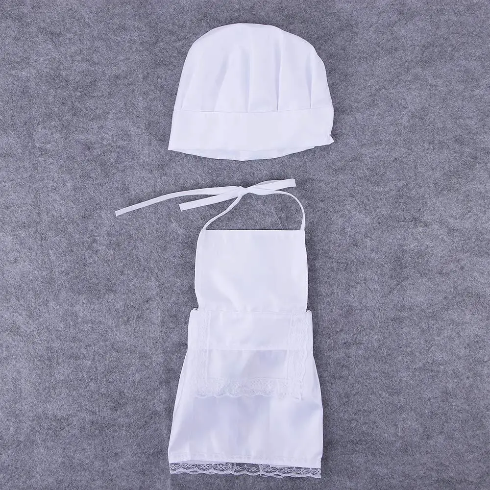 Cute Baby Chef Apron&Hat For Kids Costumes Cotton Blended Chef Baby White Cook Costume Photos Photography Prop Newborn Hat Apron