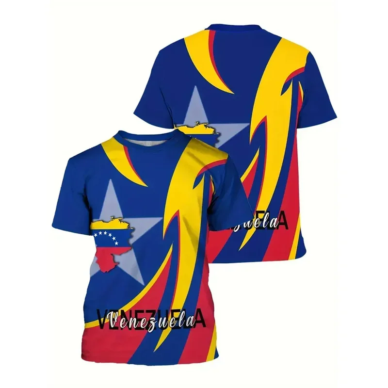 فنزويلا نمط ثلاثية الأبعاد مطبوعة تي شيرت للرجال الجولة الرقبة قصيرة الأكمام المتضخم تي شيرت عادية موضة الصيف اليومية تي شيرت #5