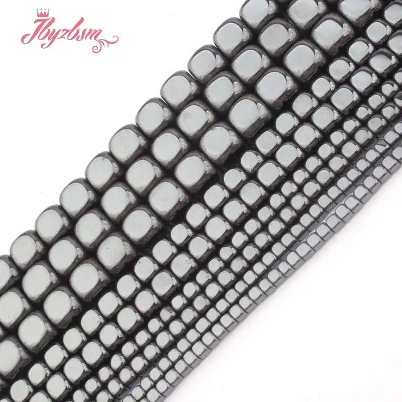 2/3/4/6mm Smooth Cube Suqare Natural Black ematite Natural Stone Spacer Beads 15 pollici per fai da te collana braccialetto creazione di gioielli