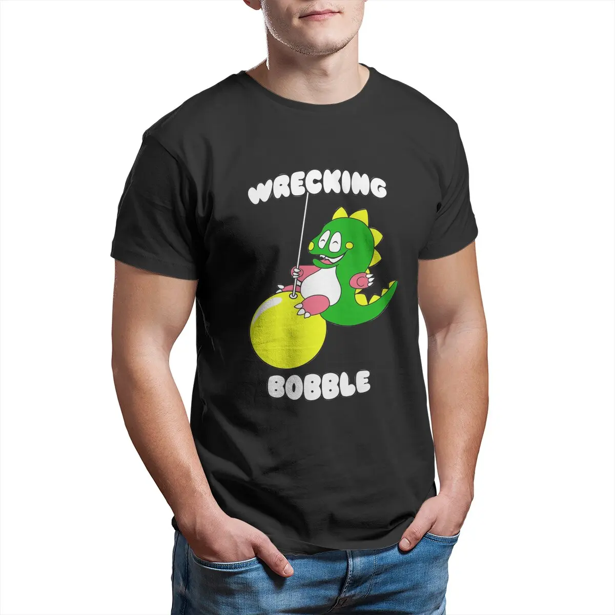 Wrecking Bubble Bobble 80s classic nostalgia computer game cute dragon Retro videogames Big Size printed t-shirt for men