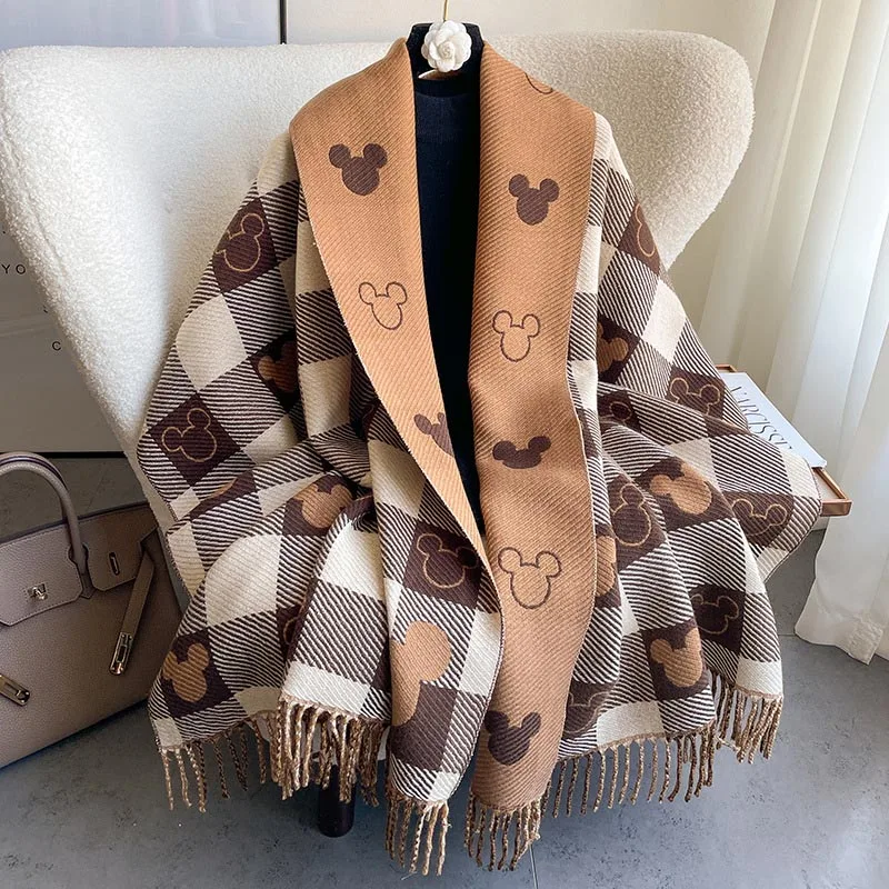 Coppia invernale Sciarpa di Topolino Design ispessito termico Moda Avvolgente a quadretti Cartone animato Scialle oversize Accessorio per la stagione fredda Regali