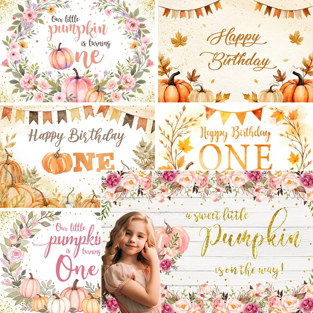 

A little pumpkin is turning Newborn Birthday Party Decor Background Baby Shower Photography Backdrop Child Portrait Photo Studio