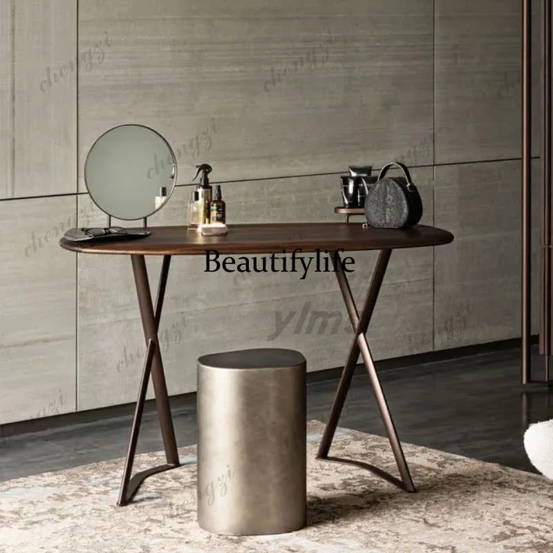 Italian minimalist walnut dressing table, light luxury designer creative irregular dressing table