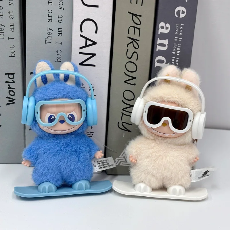 

4th Gen Mini Labubu Pin for Love Series: Ski Sport Set with Display Base for Vinyl Plush Pendant, Changeable Outfit No Doll