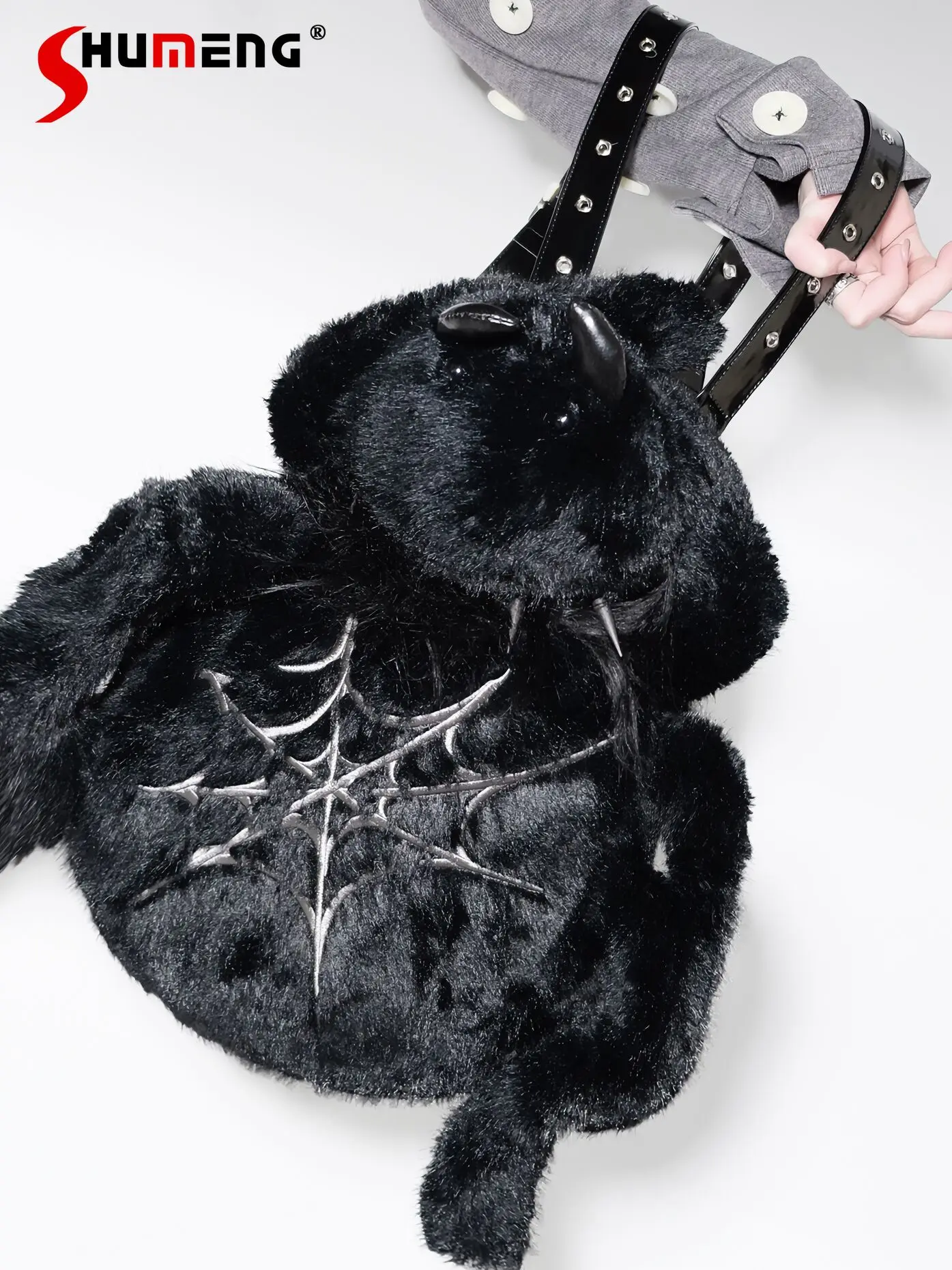 حقيبة ظهر للهالوين كوس سوداء من القطيفة للفتيات ذات ثقافة فرعية منجم قوطي داكن رائع Y2K حقيبة ظهر نسائية ذات سعة كبيرة Itabag