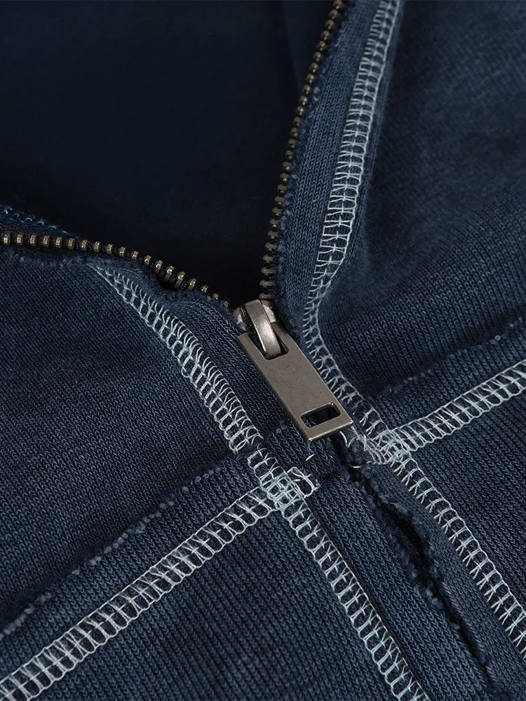 سويت شيرت رجالي بقلنسوة عتيق ملابس الشارع الشهير بسحاب عالي الجودة بتصميم حافة فضفاضة غير رسمية موضة الخريف والربيع