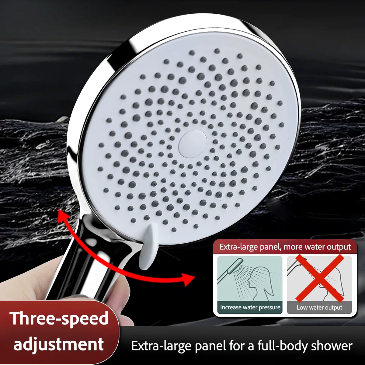 

Simple large panel pressurized handheld shower head with multiple speed settings multi-hole silicone water outlet anti-clogging