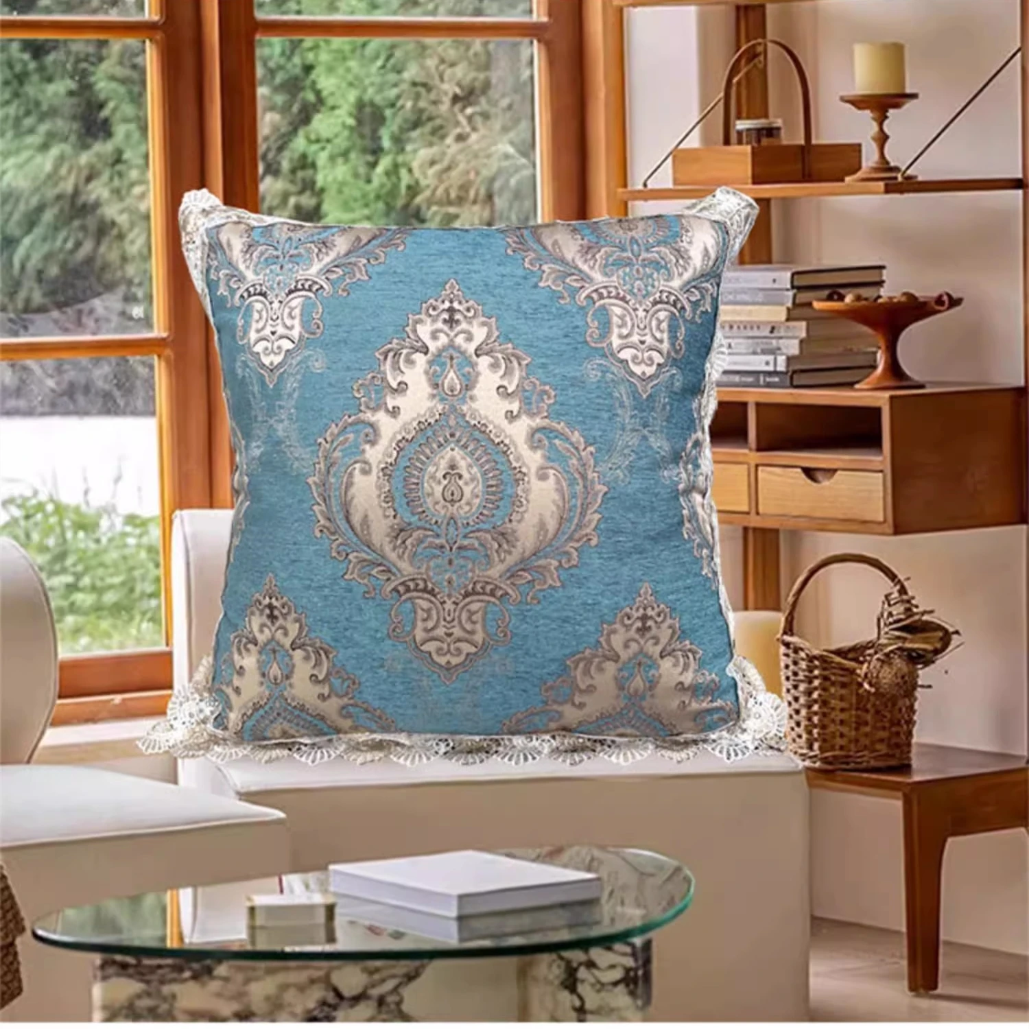 vintage American style paisley pattern jacquard cushion cover chenile  lace throw pillow case sofa decor