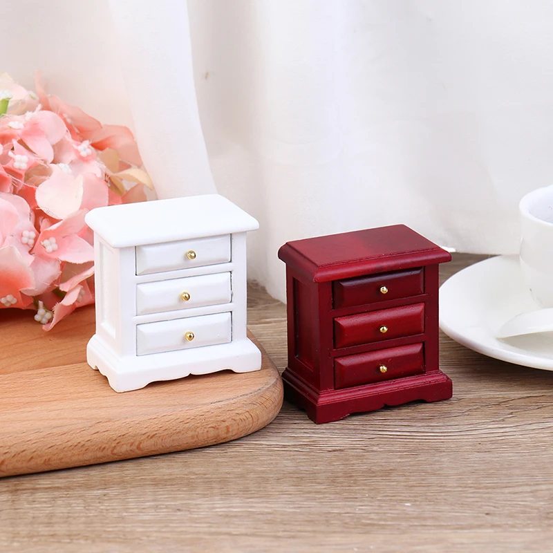 Casa de bonecas em miniatura mesa de cabeceira série armário de armazenamento gavetas modelo casa de boneca quarto móveis decoração acessórios brinquedo