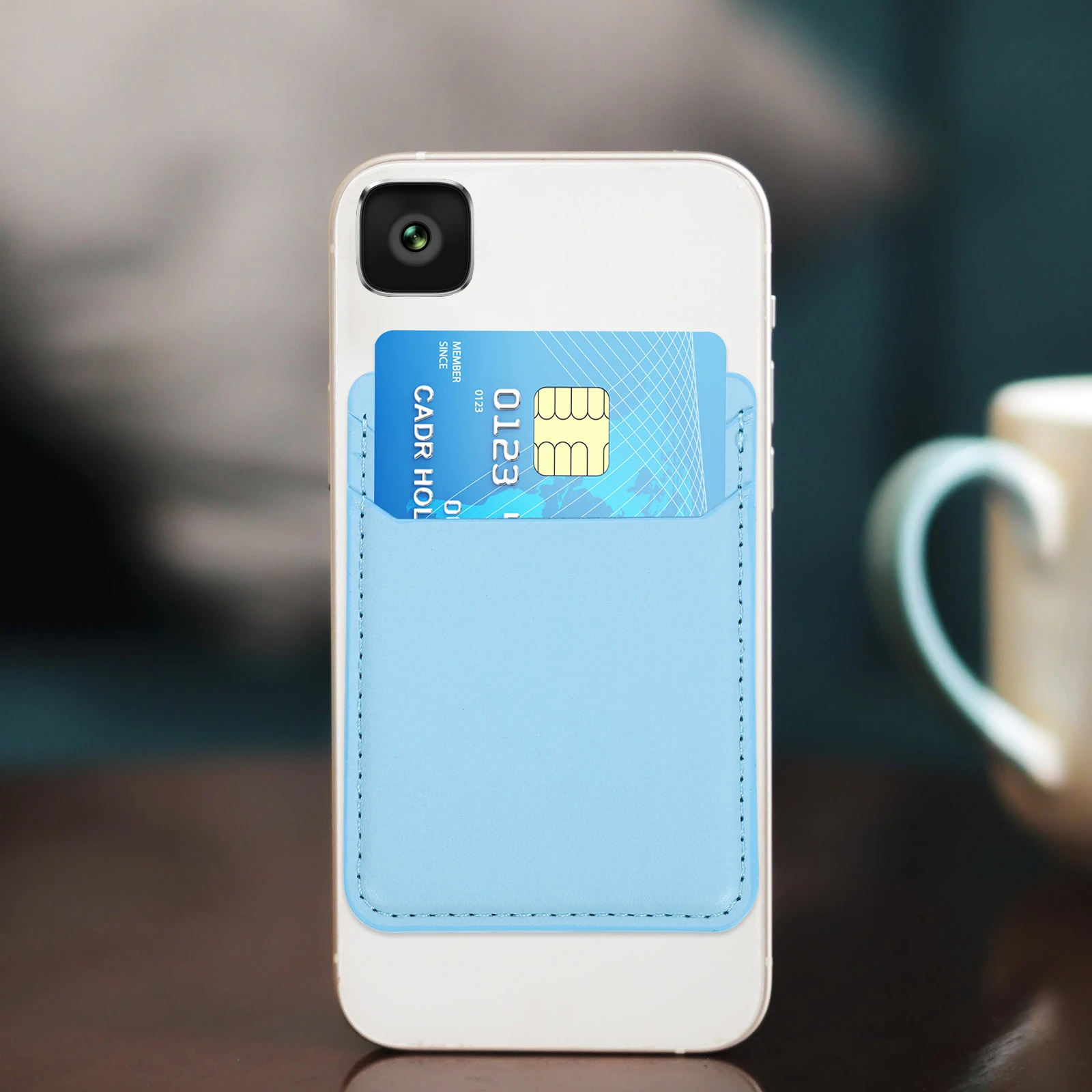 

Blue Phone Card Holder Wallet Adhesive Back Cell Sleeve Sky- Organizer Double-layer Credit ID Stretch Pocket