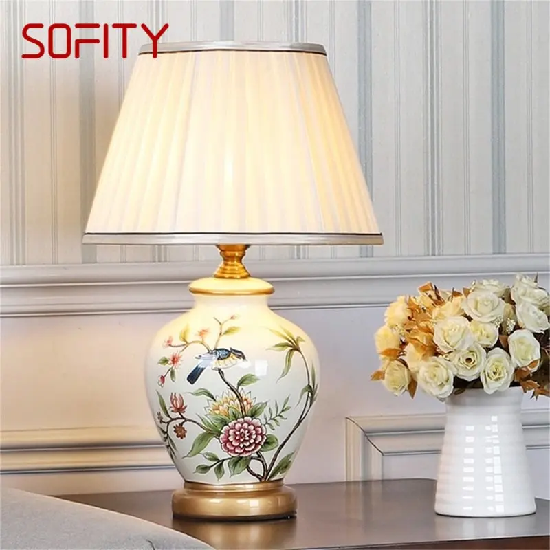 

SOFITY Ceramic Table Lamps Copper Modern Luxury Pattern Desk Light LED Besjdes For Home Bedroom