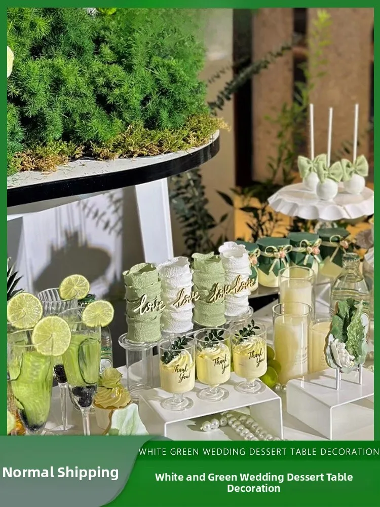 

Деревянные декоративные наклейки в стиле Ins для оформления десертного стола, прозрачная зеленая серия, для стаканчиков для мусса и пудинга