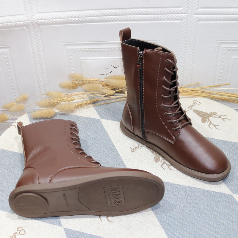 Careaymade-zapatos de piel auténtica para mujer, botas de fondo plano de talla grande, informales, ajustadas, coreanas, cálidas, para invierno, size35-43