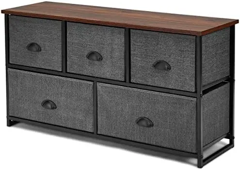 

Dresser Tower W/ 5 Foldable Cloth Cubes,Wood Top Easy Pull Removable Fabric Bins, Organizer Unit 39.5\u2019\u2019(L) X12\u2019