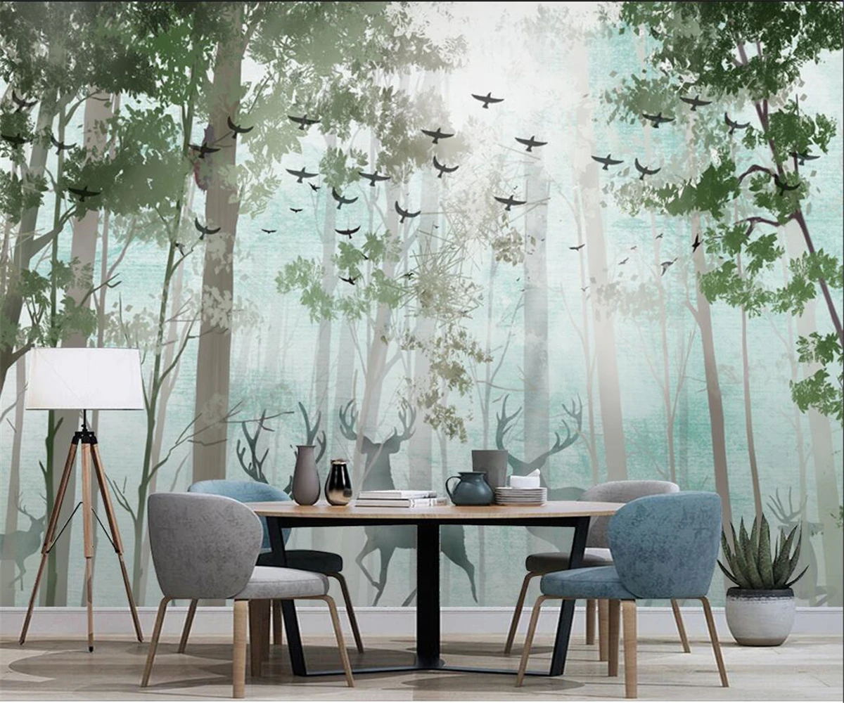 

Custom size 3d Wallpaper misty forest elk background Walls decoration painting home decoration various materials available Mural