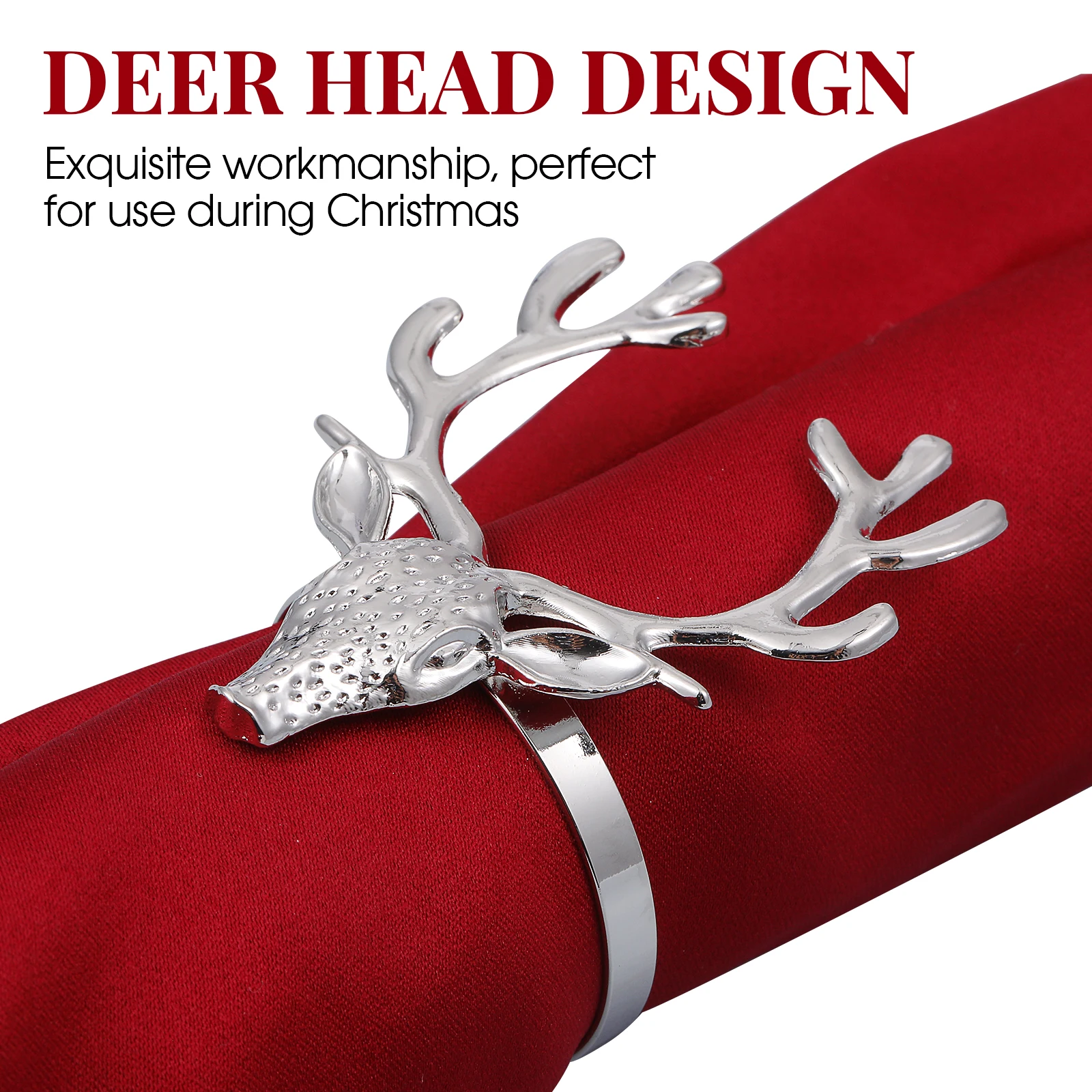 

4Pcs Alloy Christmas Deer Head Napkin Rings Napkin Holder Festive Holiday Table Supplies Table Supplies Deer Decor