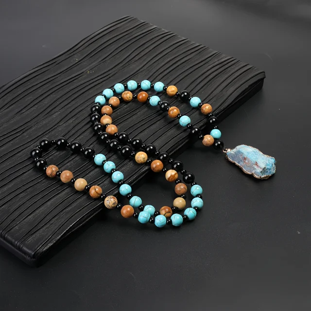Collar con colgante de piedra natural turquesa para hombre y mujer