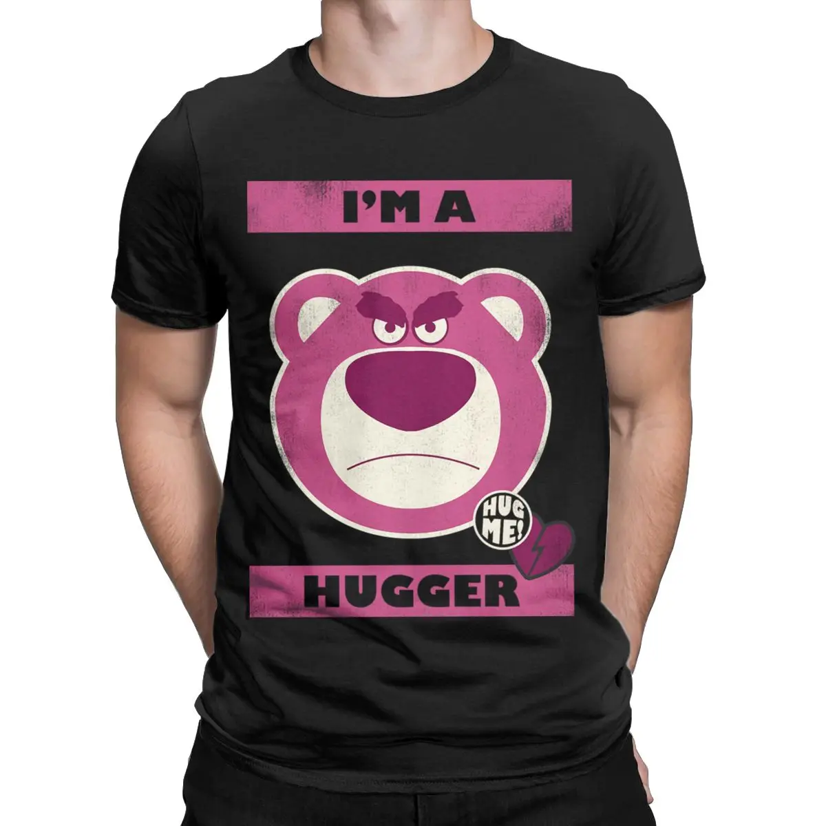 Lotso Hug Me Toy Story T-Shirts for Men Vintage Cotton Tees Round Collar Short Sleeve T Shirts Birthday Present Clothes