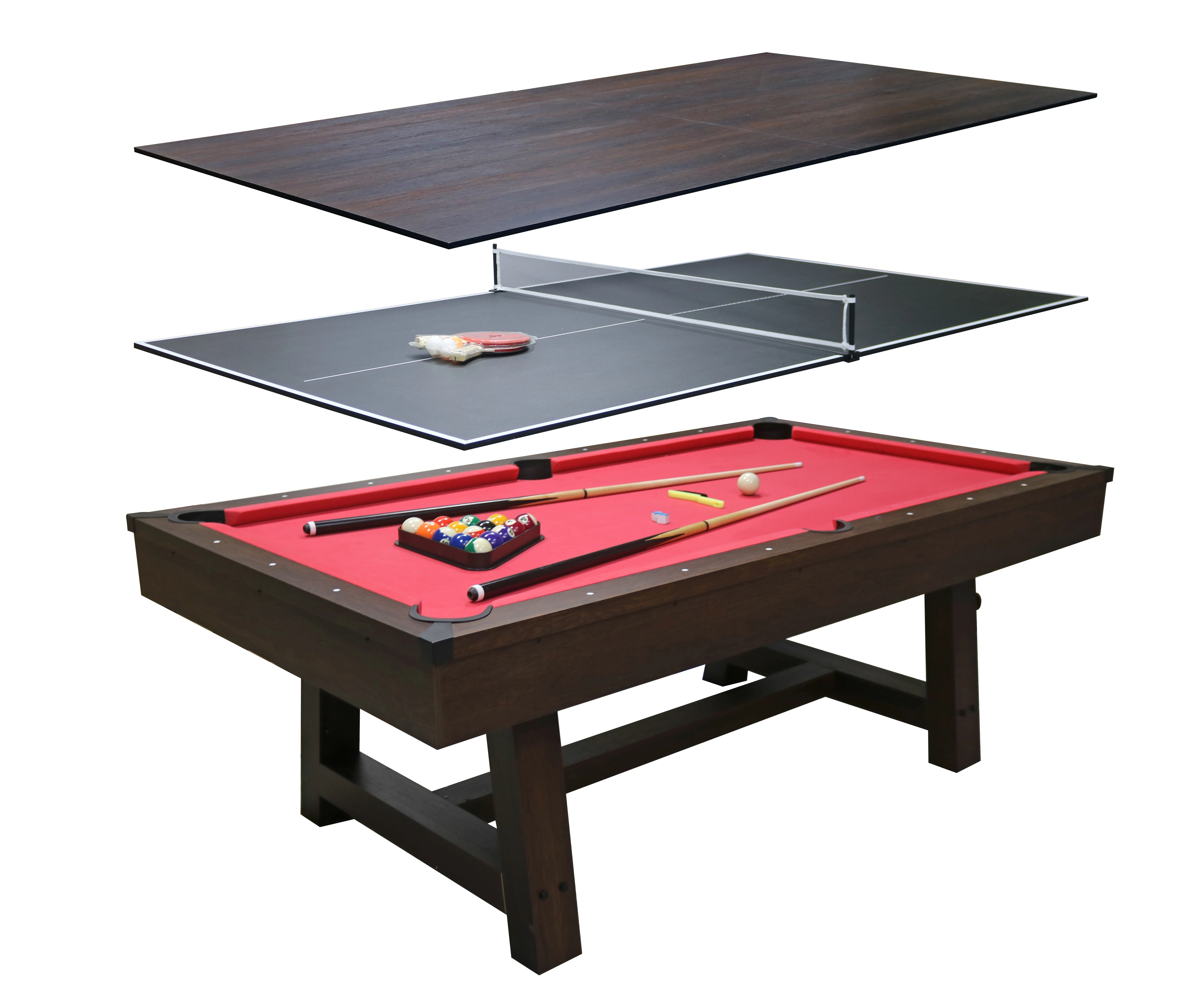 

7ft 3-in-1 Indoor Pool Table Air Hockey Dining Table Custom Size with Cue Accessory MDF and Rubber Cushions