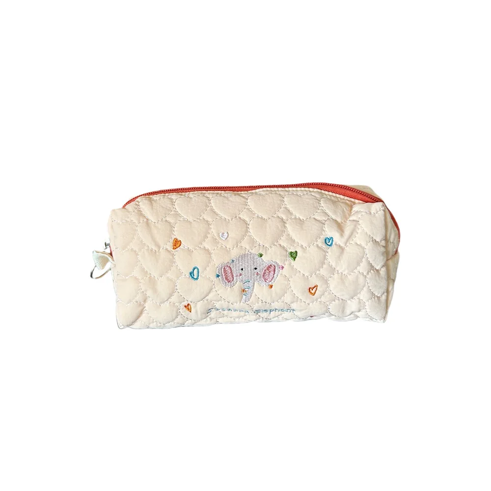 Lightweight Quilted Love Women\'s Storage Bags Embroidery College Girls Pencil Case Makeup Bag Storage Bags Female Clutch Purse