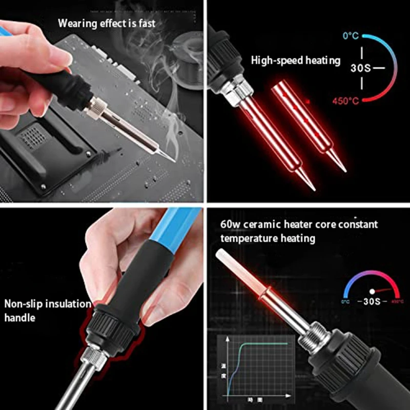 Soldering Iron Soldering Iron Set Adjustable Temperature (200-450°C) ON/Of Switch 60W Soldering Iron US Plug