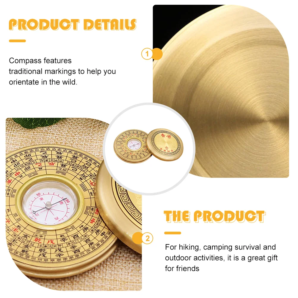 1PC Pure Copper Portable Circular Compass Feng Shui Markings Hiking Camping Essential Gift for Outdoor Enthusiasts