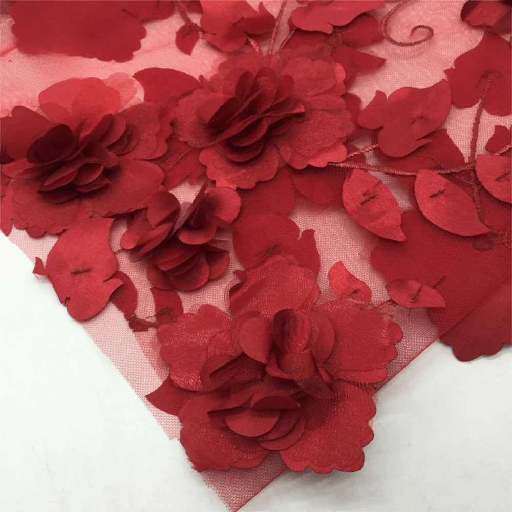 3D Flower Lace Fabric with Beads