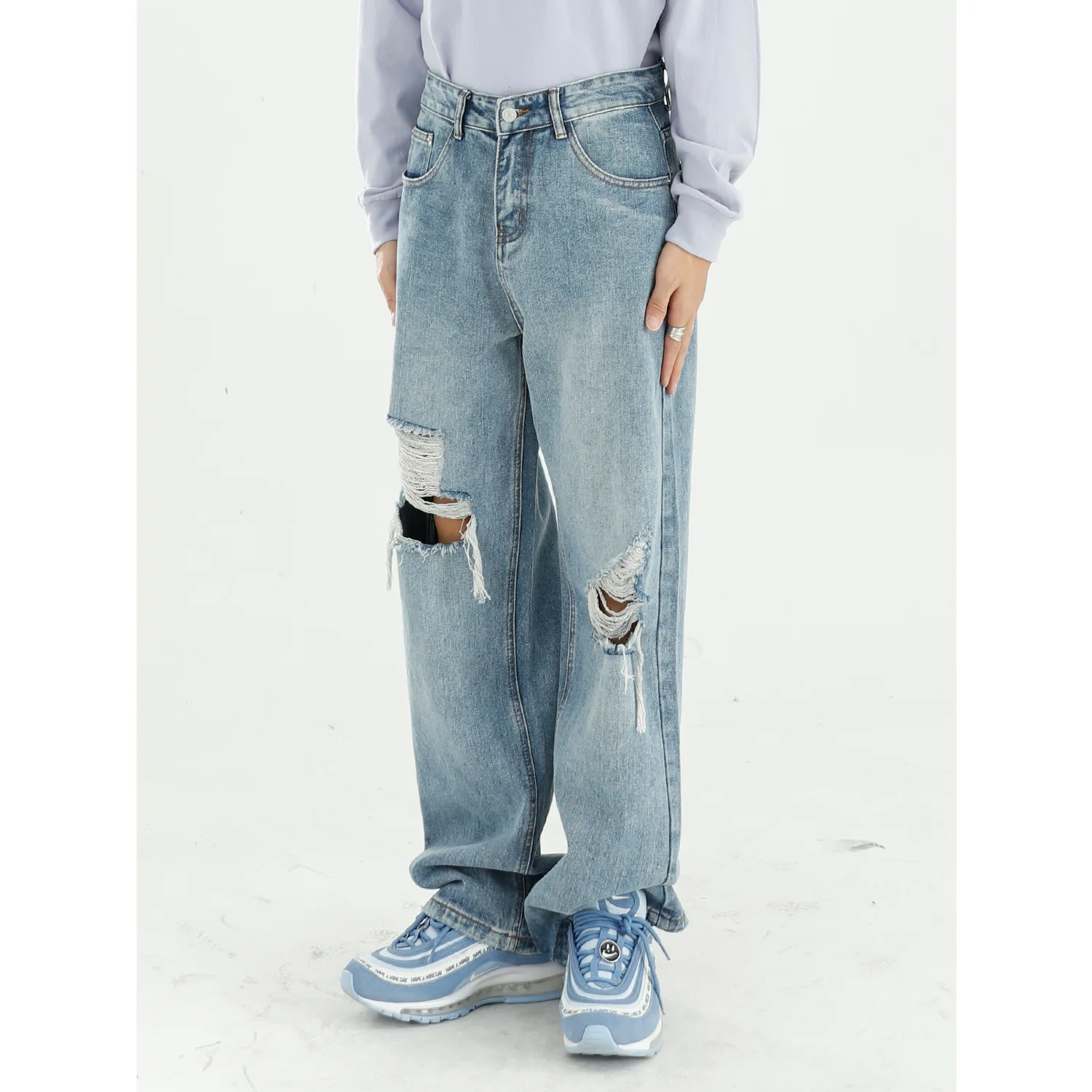 New Ripped Jeans for Men Autumn Fashion Casual Men Clothing Denim Pants Straight Trousers Stretch Jean Ripped Floor Length Pants