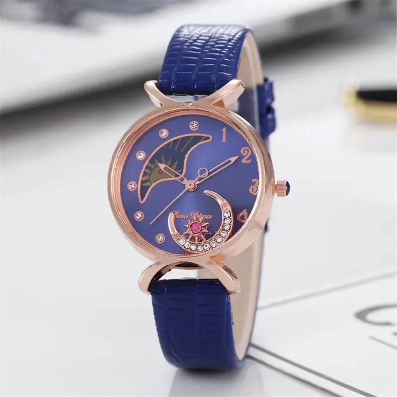 Jam tangan wanita elegan bulan dengan berlian imitasi mode mewah jam tangan kuarsa kasual wanita jam tangan kreatif Montre Femme Relojes