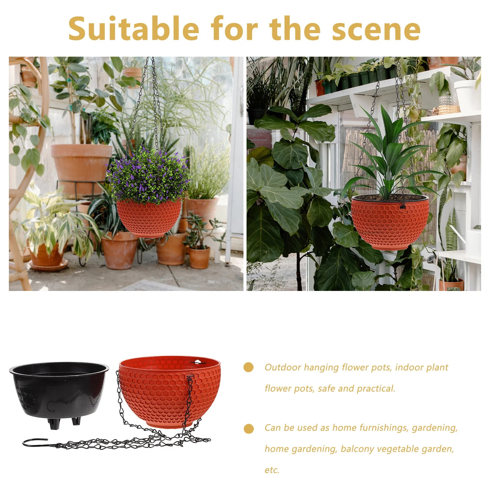 

2pcs Plastic Flower Pot Hanging Garden Planter For Indoor Outdoor Balcony Succulent Container Multi-Purpose Hanging Basket Plant