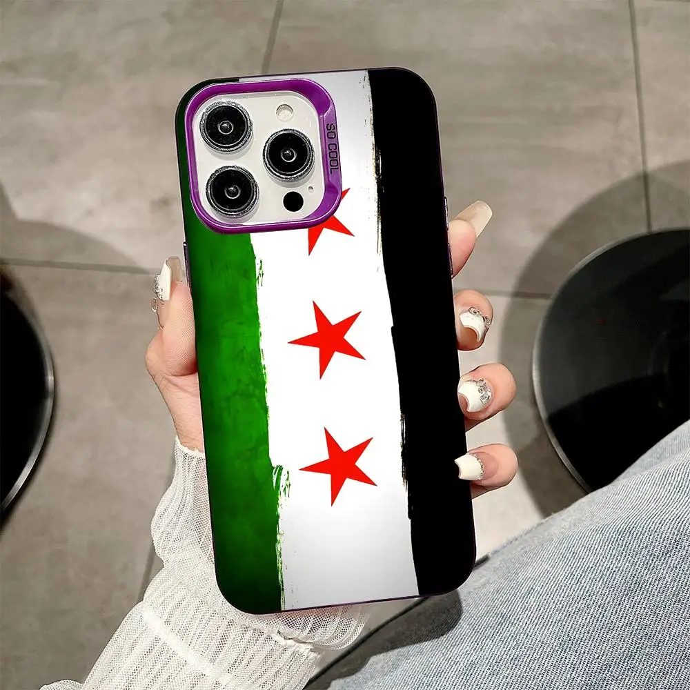Syrien-Flagge, Handyhülle für iPhone 17, 16, 15, 14, 13, 12, 11 X XR XS 8, 7 Pro Max Plus, durchscheinend, lila Cover-Cover, hübsch